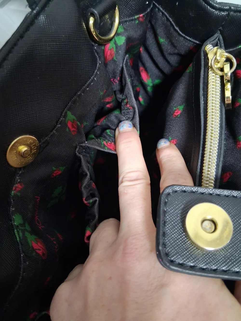 Betsey Johnson Black Scalloped Satchel with Gold Heart Charm